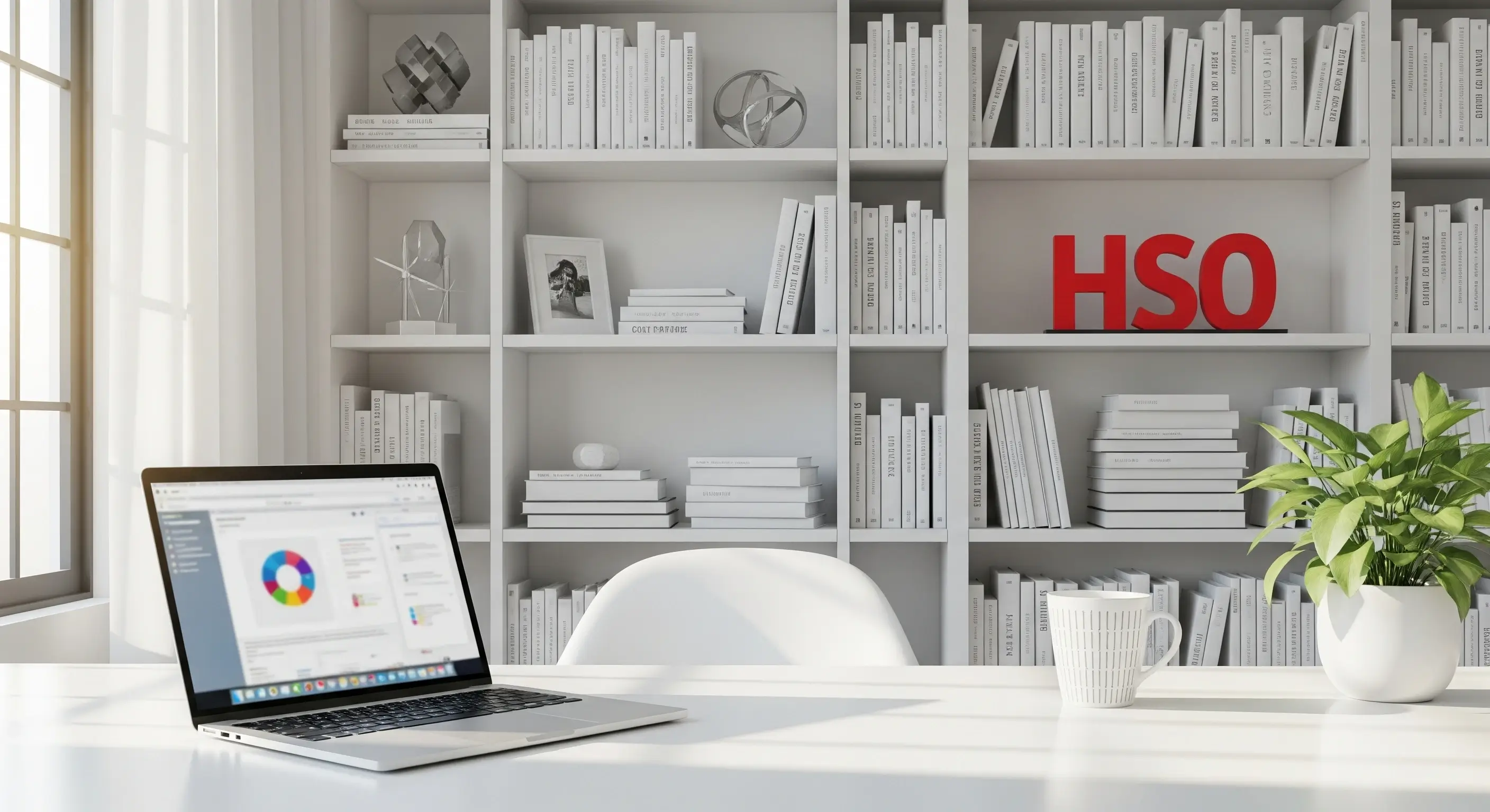 Professioneller Schreibtisch mit Laptop im Home-Office für das flexible Online-Studium am HSO Online-Campus.