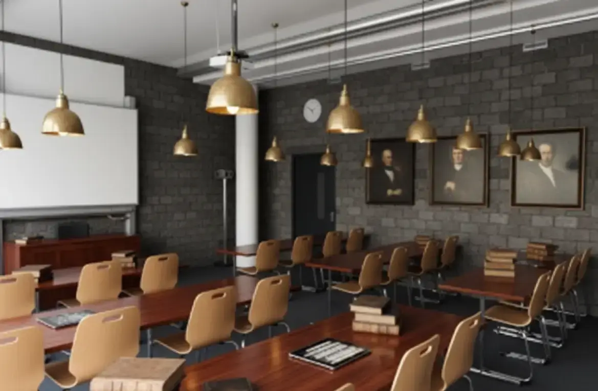 Elegantes HSO Klassenzimmer im 'Dark Academia' Stil