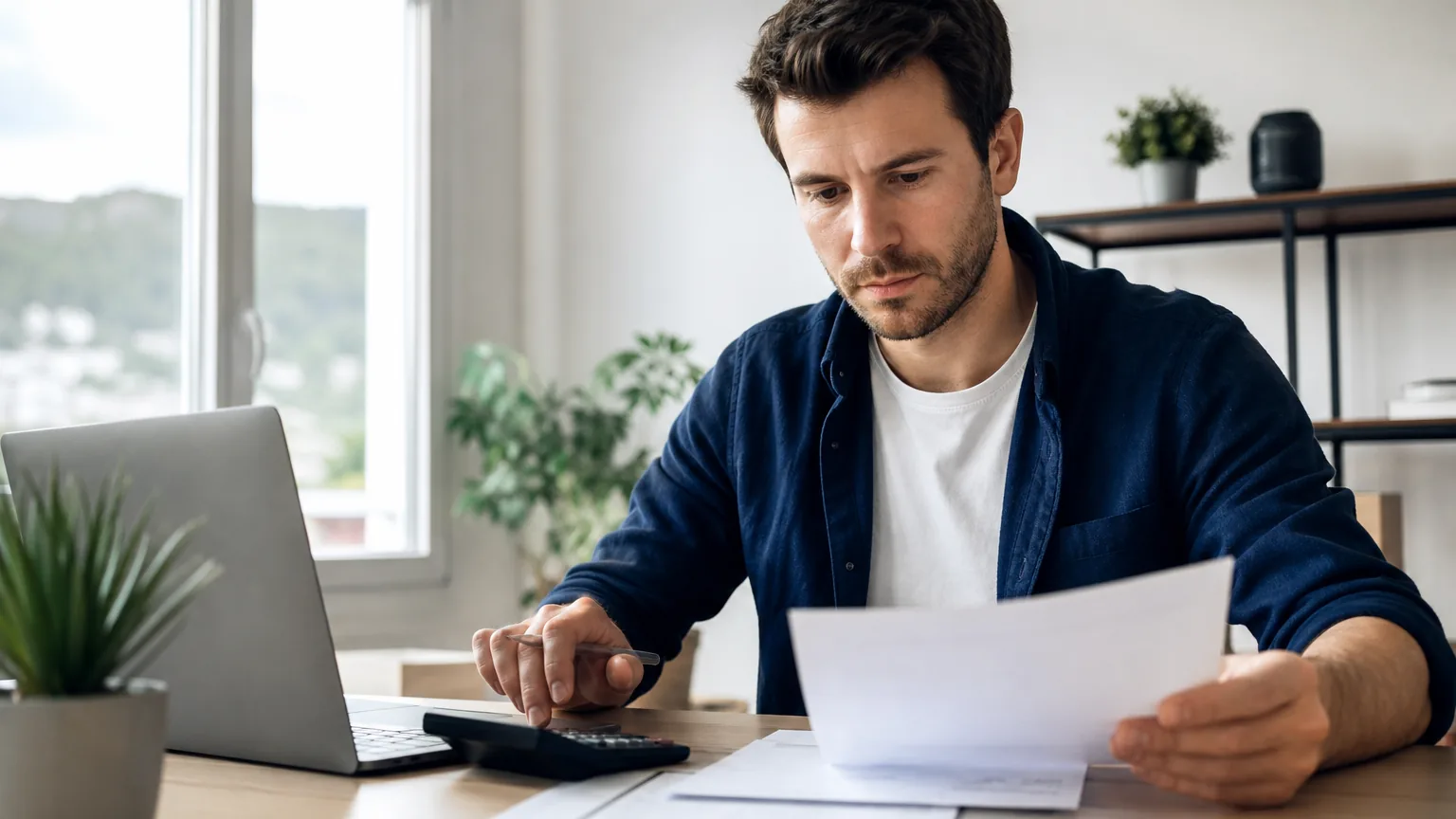 Berufstätige Person plant am Schreibtisch die Finanzierung einer Weiterbildung in der Schweiz